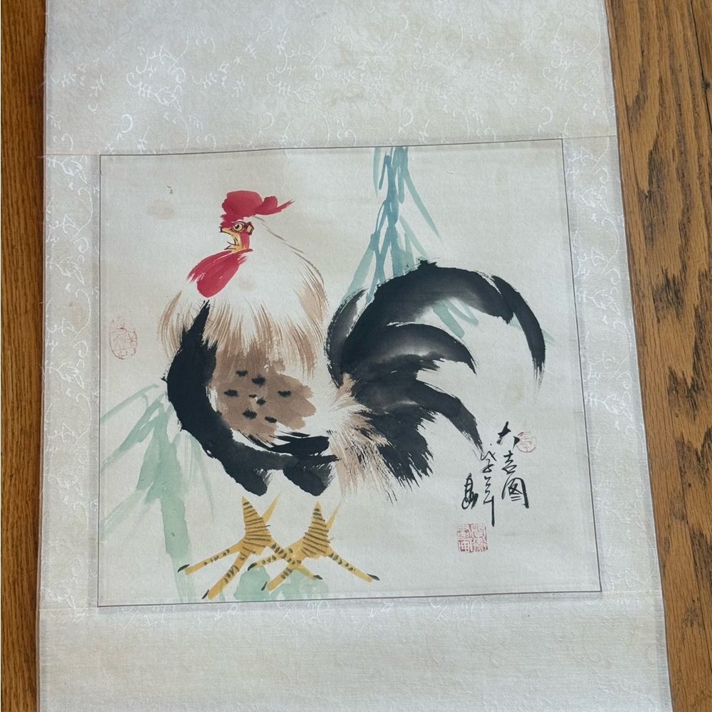 Original Chinese Hand-Painted Hanging Scroll Rooster 24”